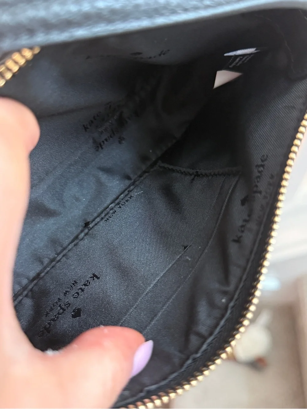 kate spade Black Pebbled Leather Mini Shoulder Pouch with Gold Spade Hardware